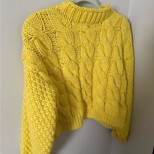 Zara Bright Yellow Cable Knit Turtleneck Sweater